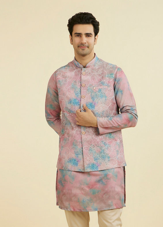 Manyavar Men Dusty Pink Kurta Jacket Set