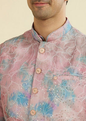 Manyavar Men Dusty Pink Kurta Jacket Set