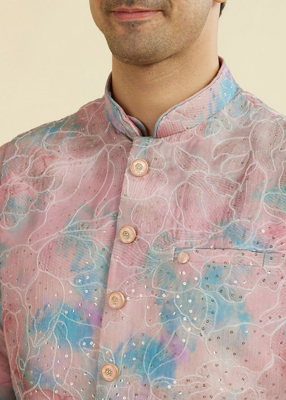 Manyavar Men Dusty Pink Kurta Jacket Set