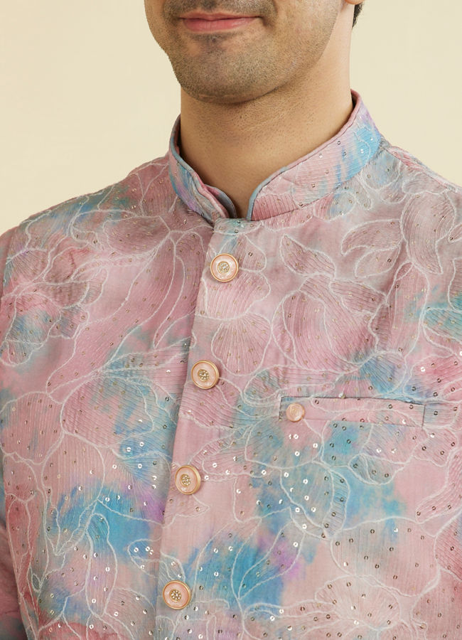 Manyavar Men Dusty Pink Kurta Jacket Set