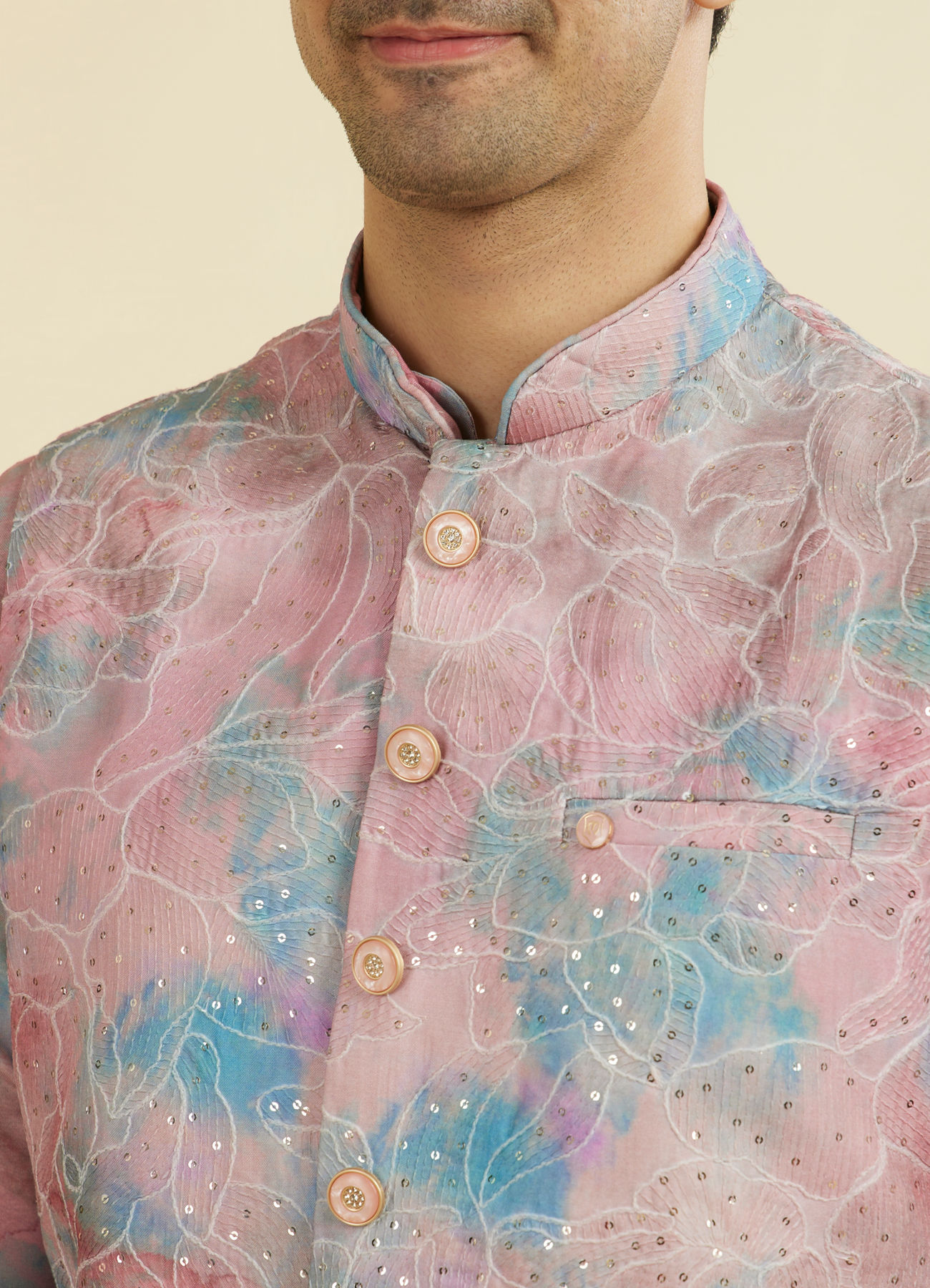 Manyavar Men Dusty Pink Kurta Jacket Set