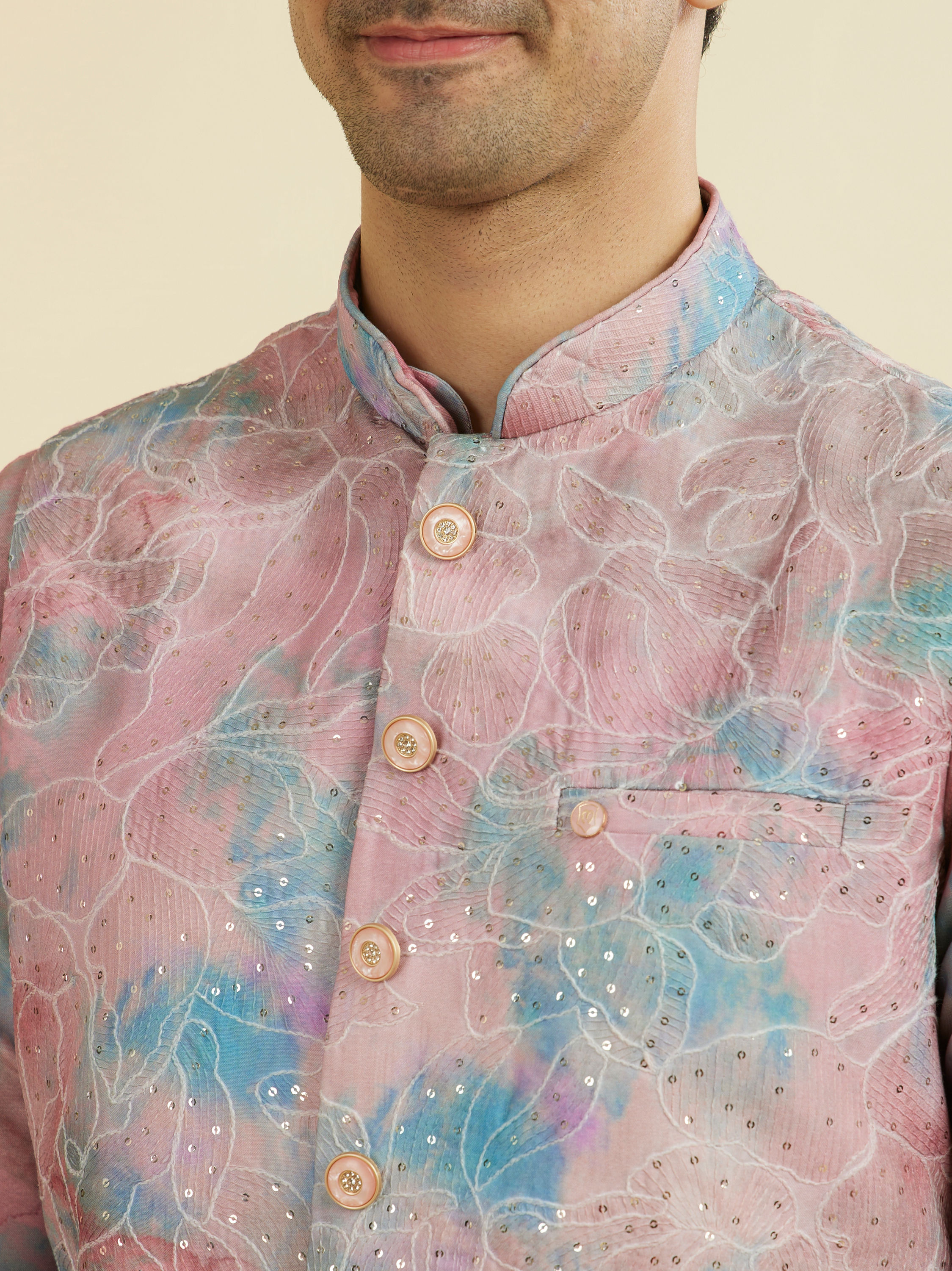 Manyavar Men Dusty Pink Kurta Jacket Set