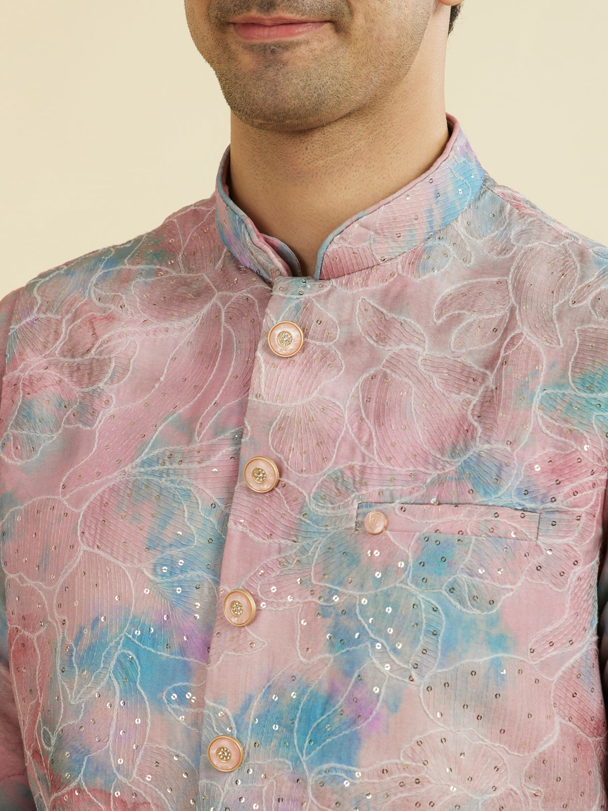 Manyavar Men Dusty Pink Kurta Jacket Set