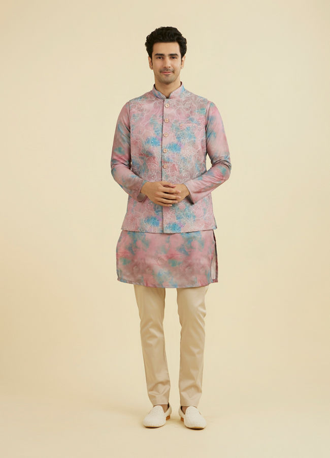 Manyavar Men Dusty Pink Kurta Jacket Set