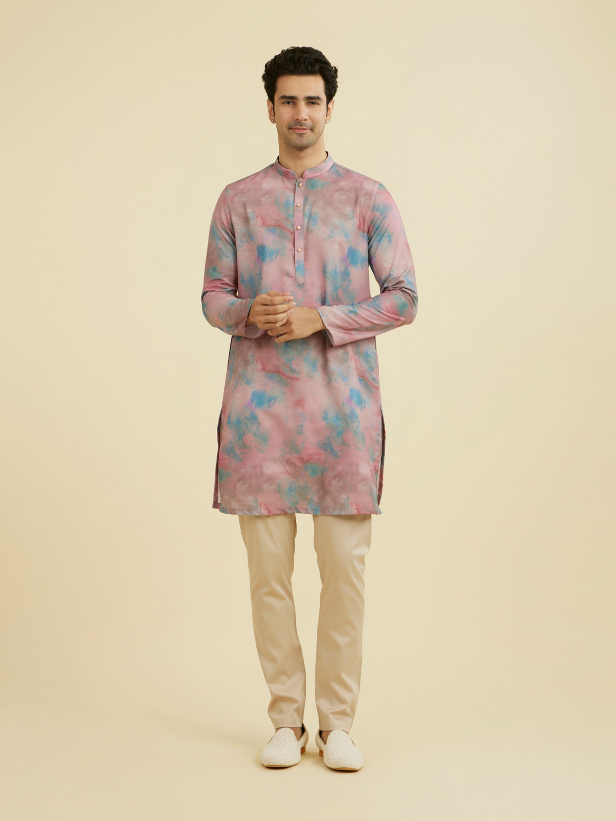 Manyavar Men Dusty Pink Kurta Jacket Set