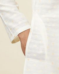 Twamev Men Cannoli Cream Jacquard Patterned Kurta Set