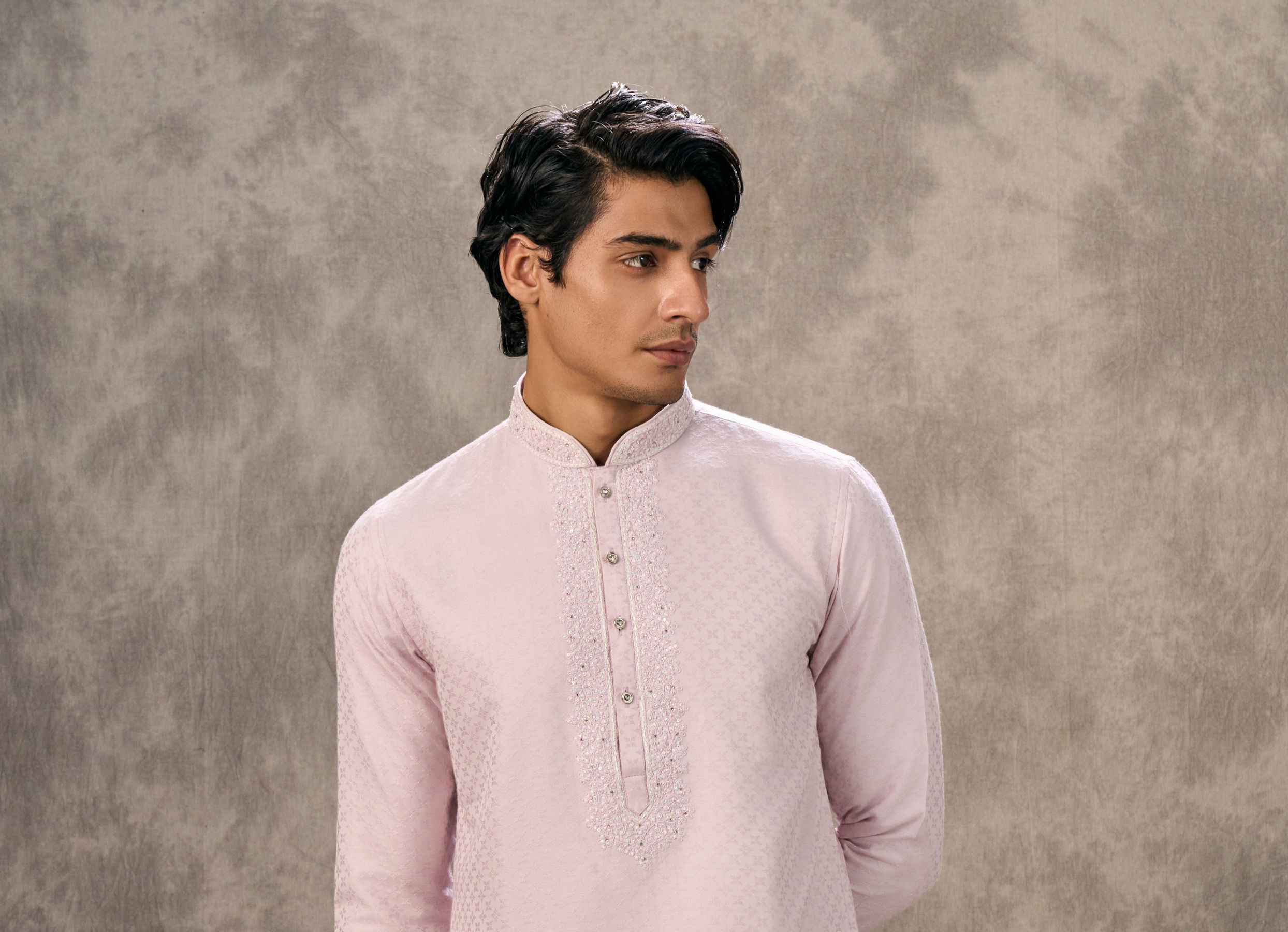 Twamev Men Pink Blended Viscose Kurta Churidar