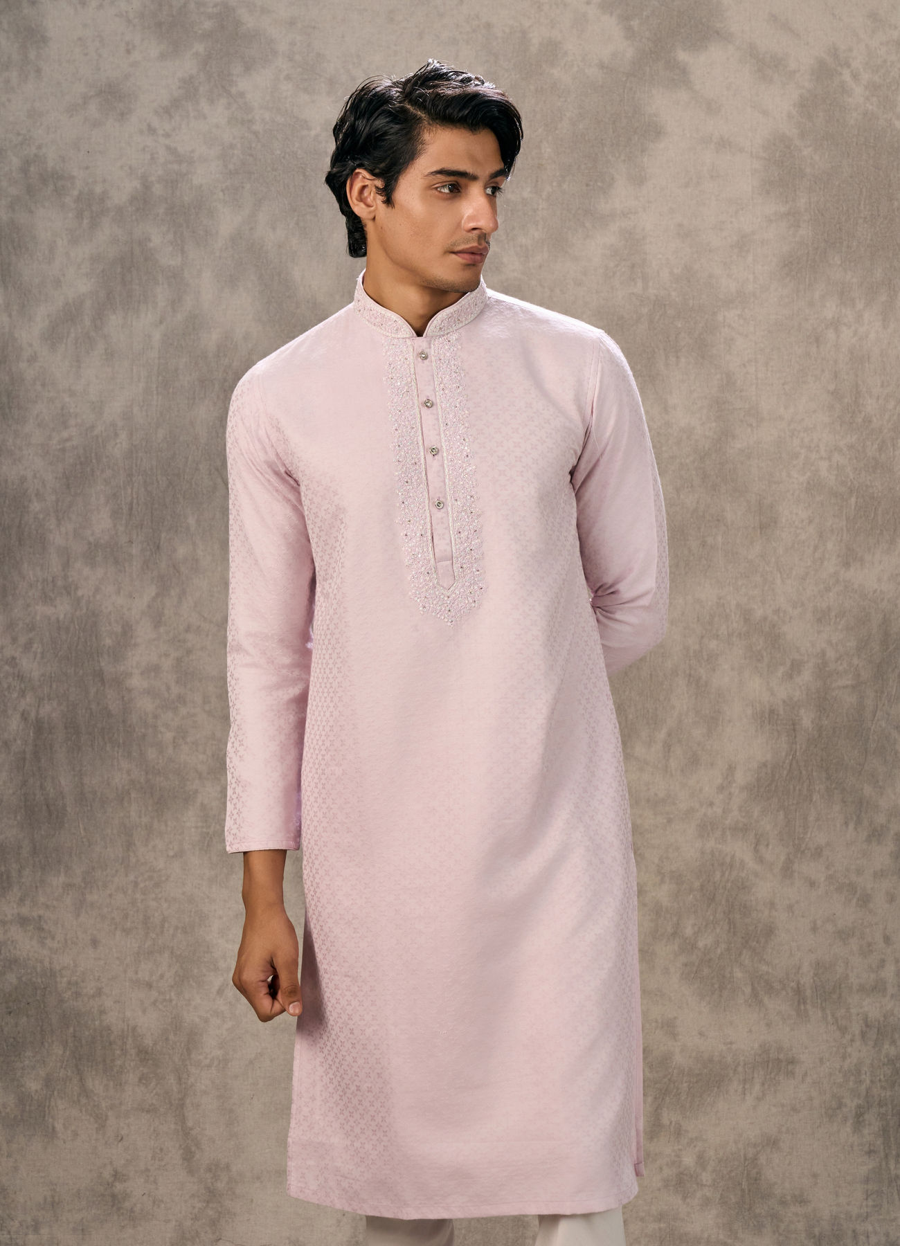 Twamev Men Pink Blended Viscose Kurta Churidar