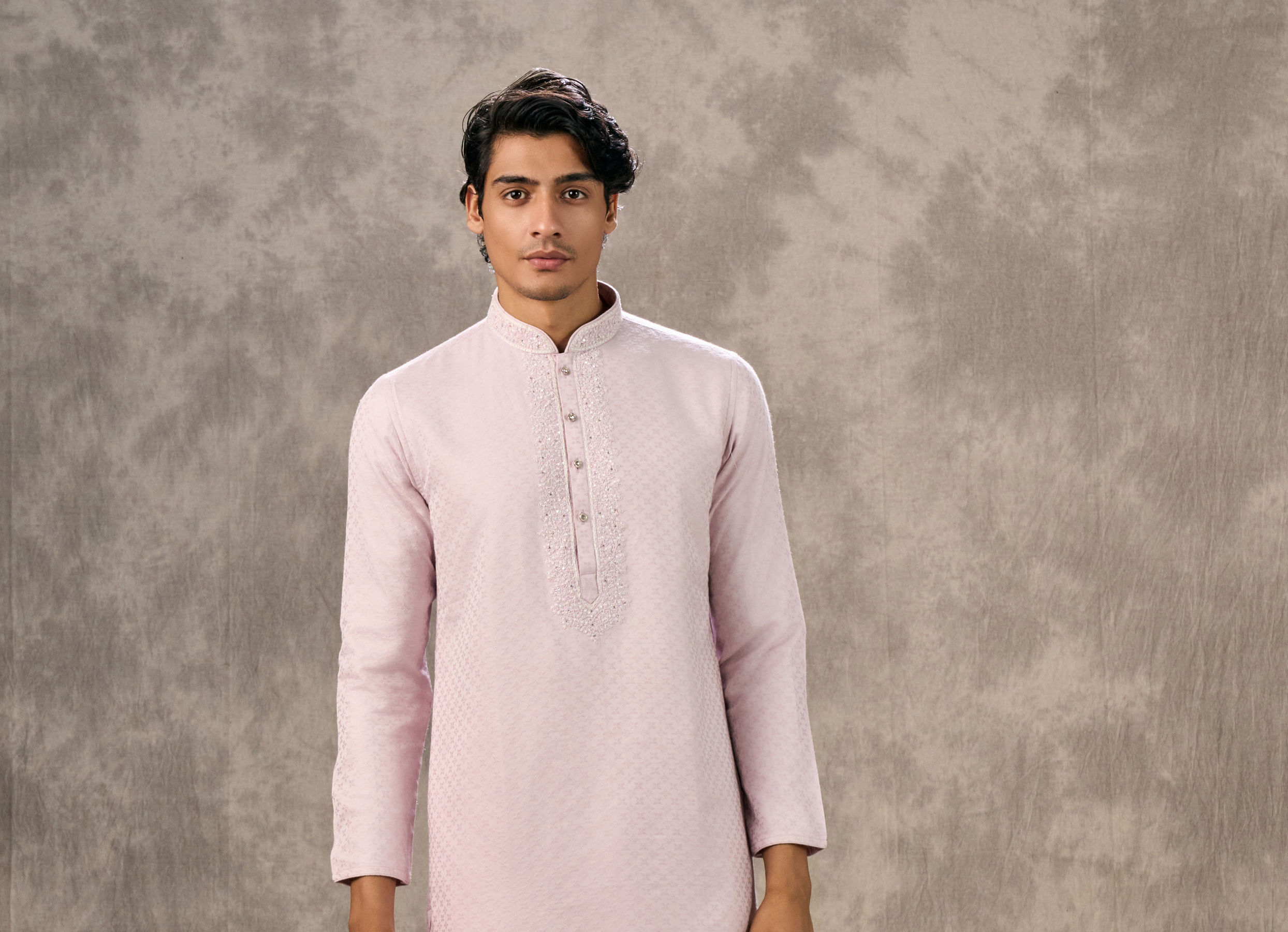 Twamev Men Pink Blended Viscose Kurta Churidar