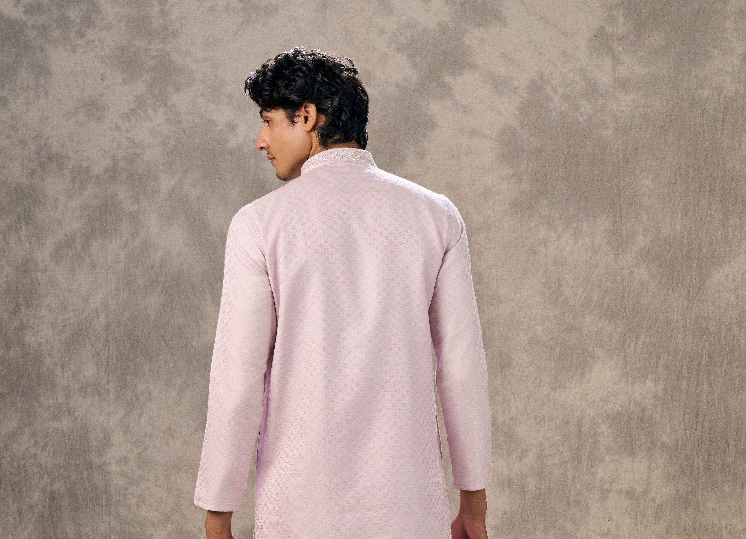 Twamev Men Pink Blended Viscose Kurta Churidar