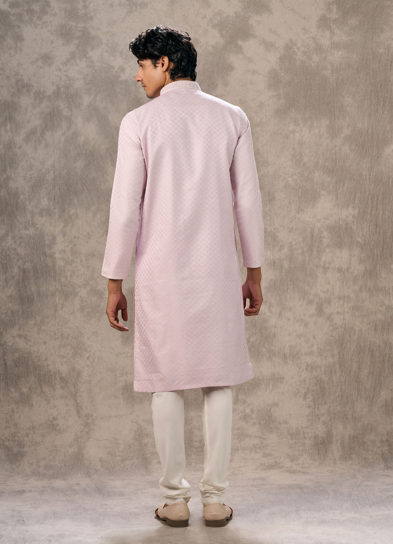 Twamev Men Pink Blended Viscose Kurta Churidar