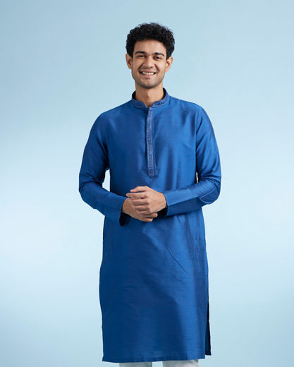 Diwas Men Mid Blue Festival Ensemble Kurta Pajama