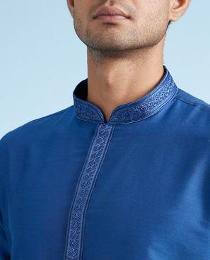 Diwas Men Mid Blue Festival Ensemble Kurta Pajama