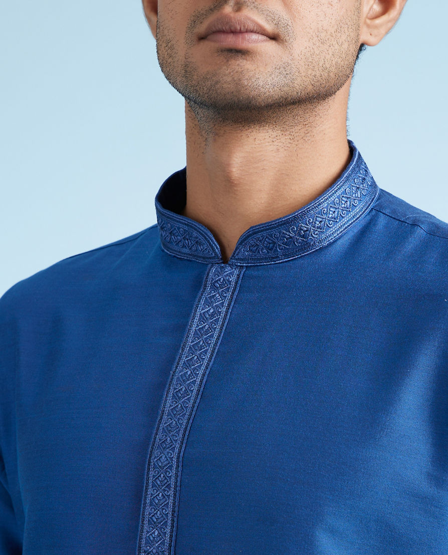 Diwas Men Mid Blue Festival Ensemble Kurta Pajama
