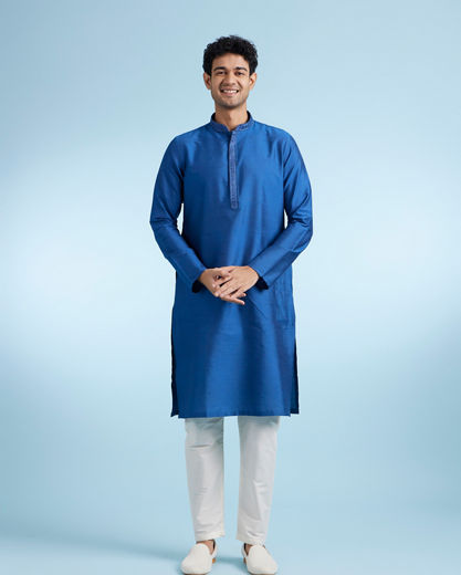 Diwas Men Mid Blue Festival Ensemble Kurta Pajama
