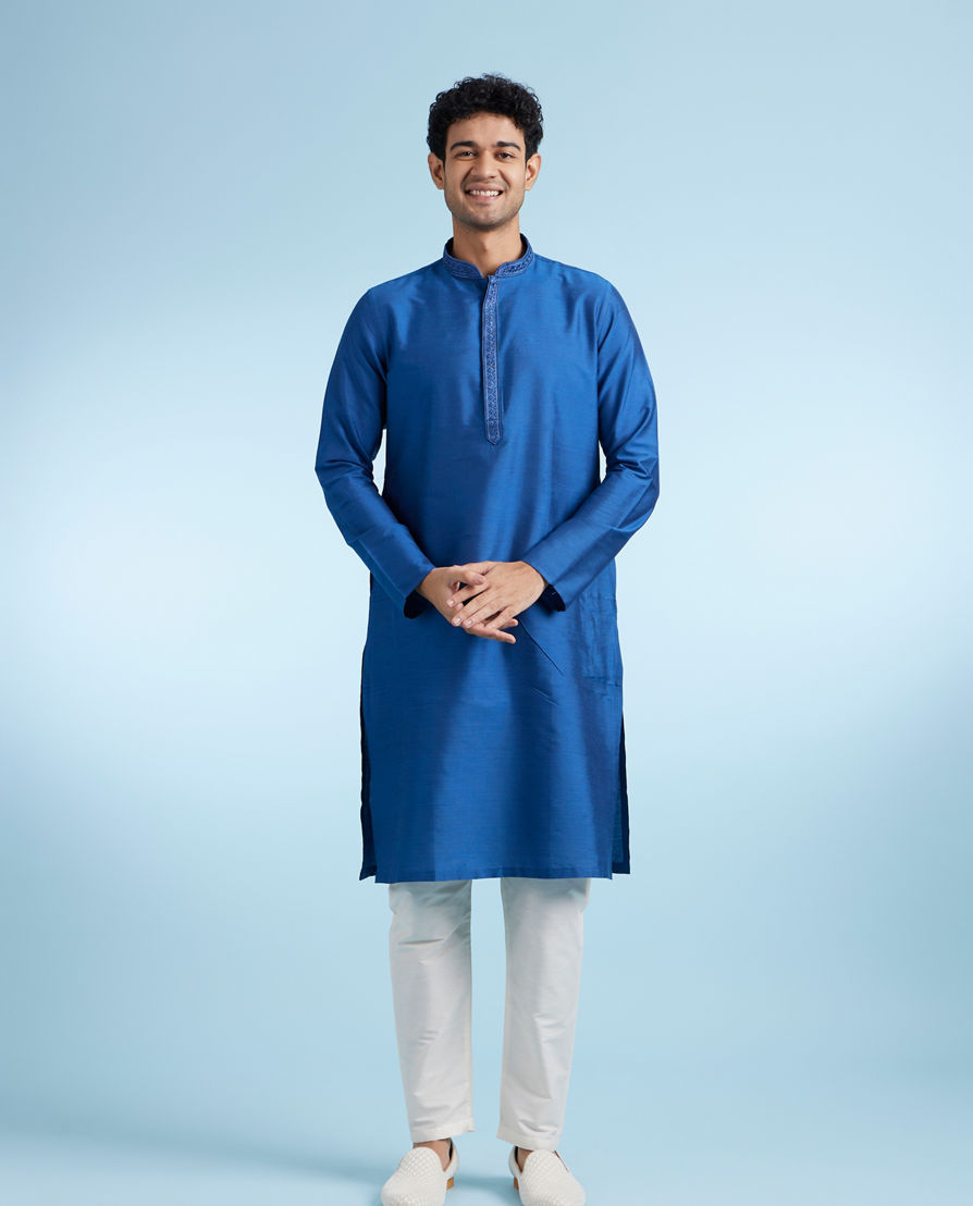 Diwas Men Mid Blue Festival Ensemble Kurta Pajama