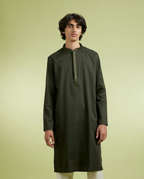 Diwas Men Olive Green Elegance Kurta Pajama