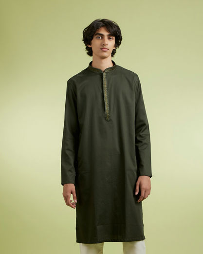 Diwas Men Olive Green Elegance Kurta Pajama