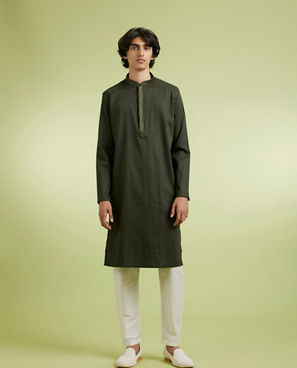 Diwas Men Olive Green Elegance Kurta Pajama