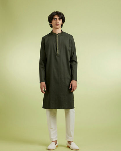 Diwas Men Olive Green Elegance Kurta Pajama