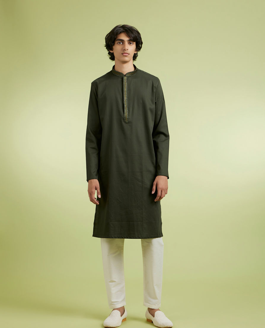 Diwas Men Olive Green Elegance Kurta Pajama