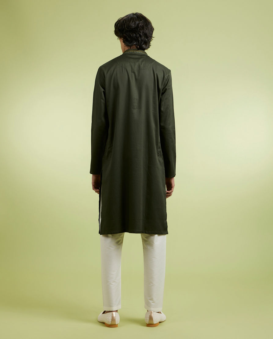 Diwas Men Olive Green Elegance Kurta Pajama