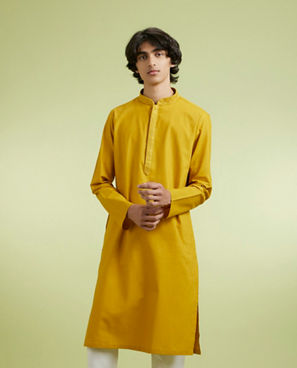 Diwas Men Enchanting Mustard Cotton Kurta Pajama