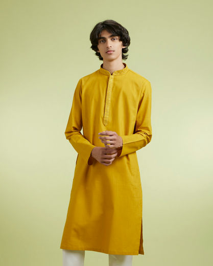 Diwas Men Enchanting Mustard Cotton Kurta Pajama