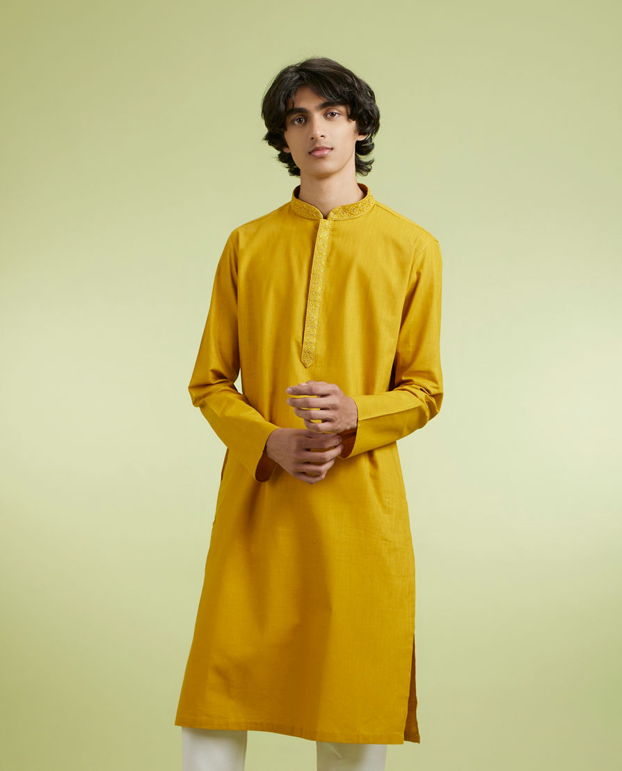 Diwas Men Enchanting Mustard Cotton Kurta Pajama