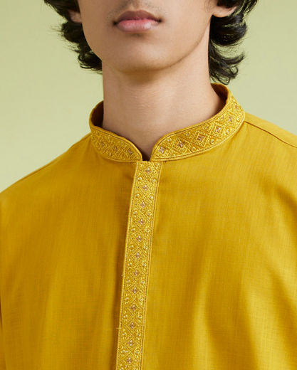 Diwas Men Enchanting Mustard Cotton Kurta Pajama