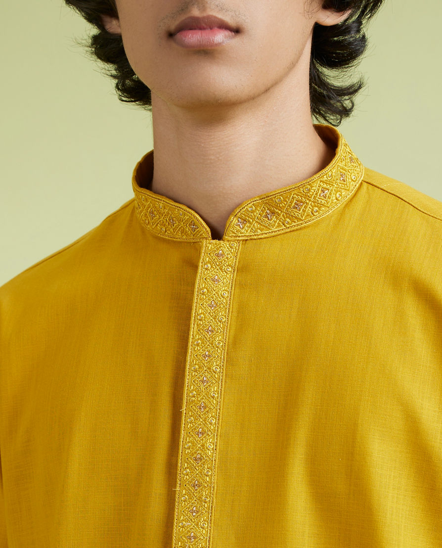 Diwas Men Enchanting Mustard Cotton Kurta Pajama