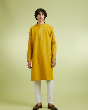 Diwas Men Enchanting Mustard Cotton Kurta Pajama