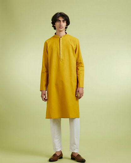 Diwas Men Enchanting Mustard Cotton Kurta Pajama