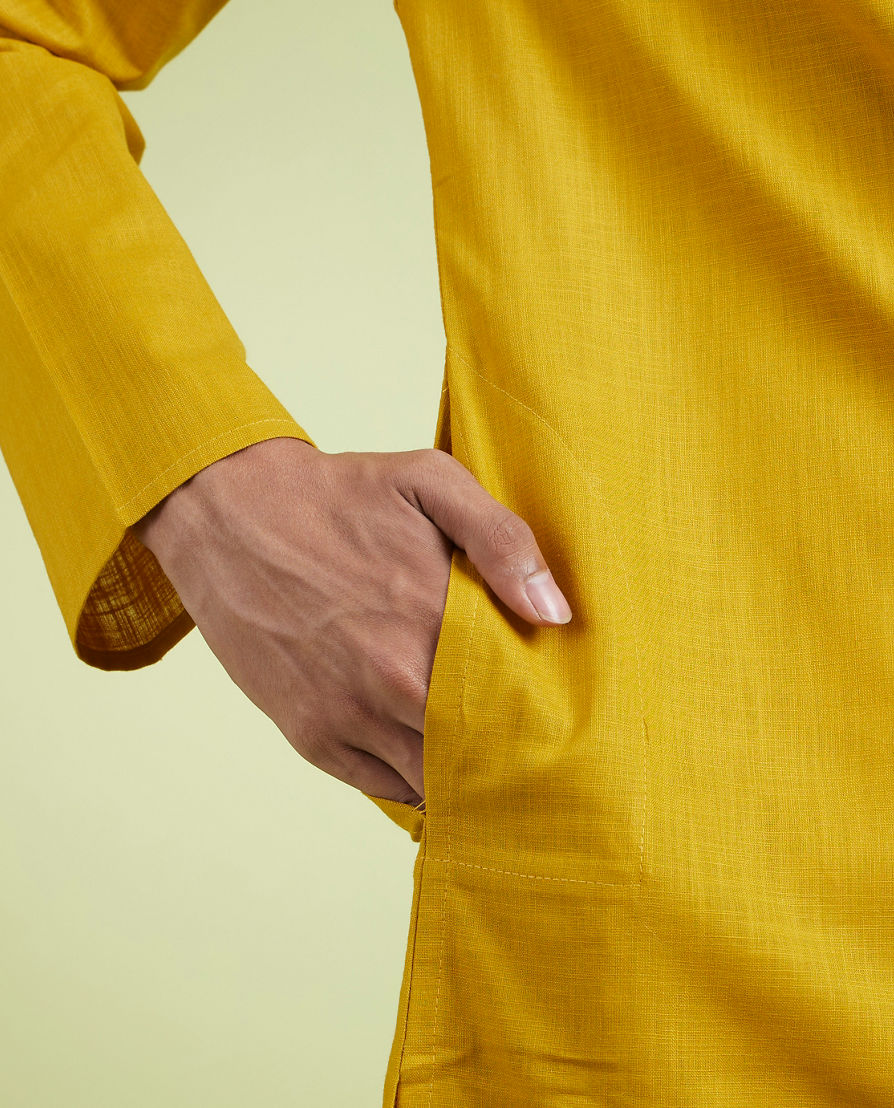 Diwas Men Enchanting Mustard Cotton Kurta Pajama