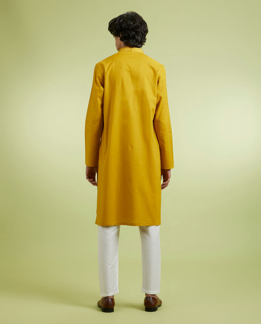 Diwas Men Enchanting Mustard Cotton Kurta Pajama