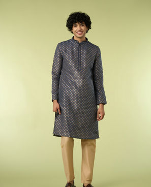Diwas Men Dark Blue Celebration Kurta Pajama Set