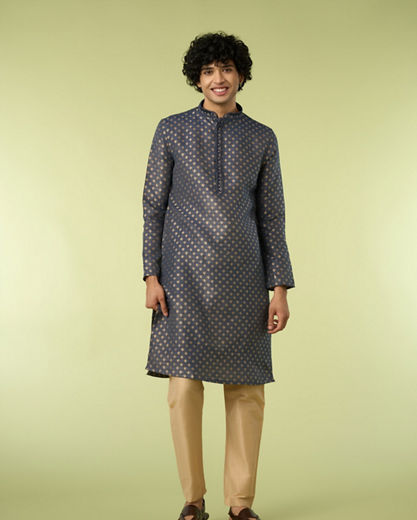 Diwas Men Dark Blue Celebration Kurta Pajama Set