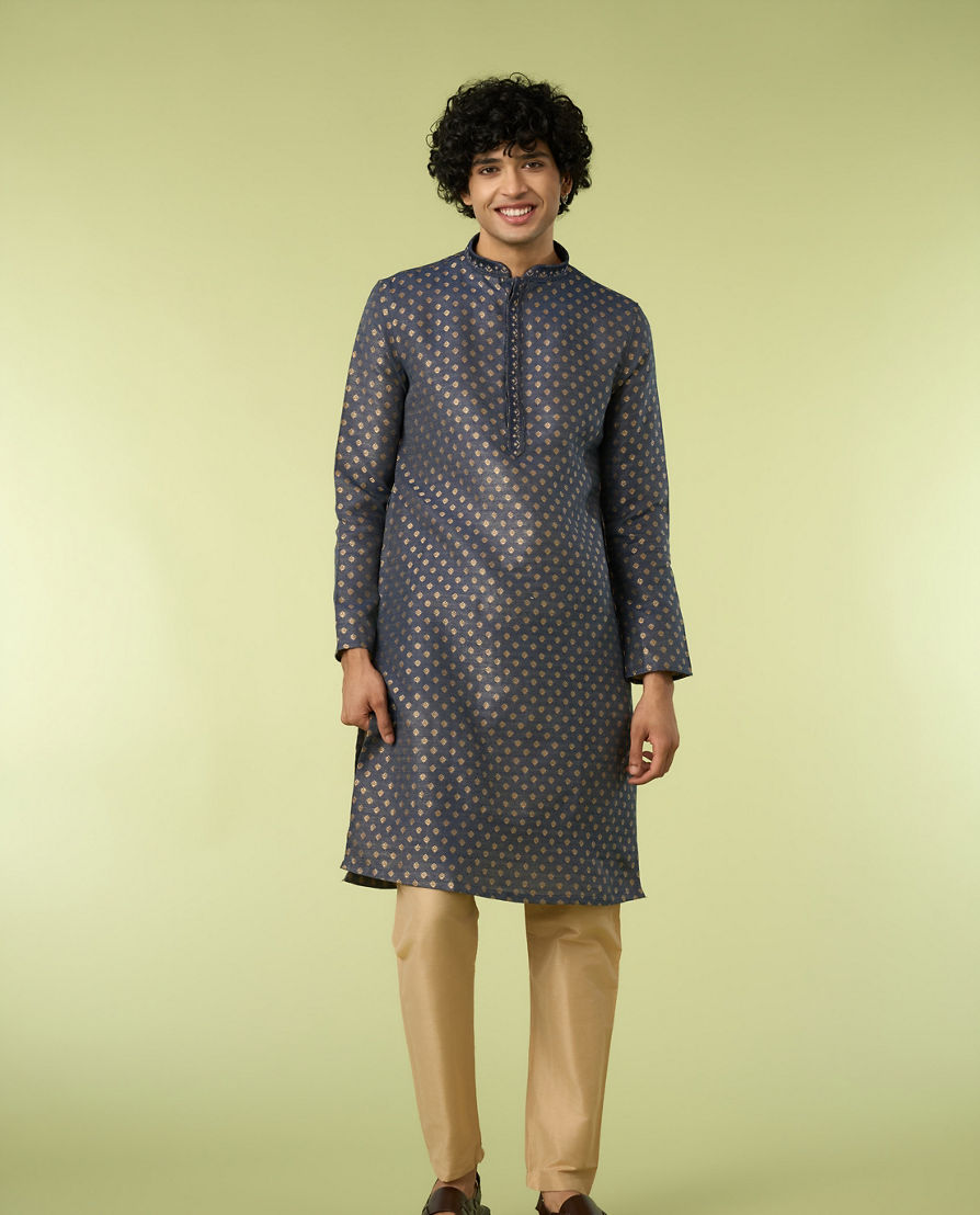 Diwas Men Dark Blue Celebration Kurta Pajama Set