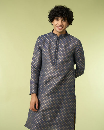 Diwas Men Dark Blue Celebration Kurta Pajama Set