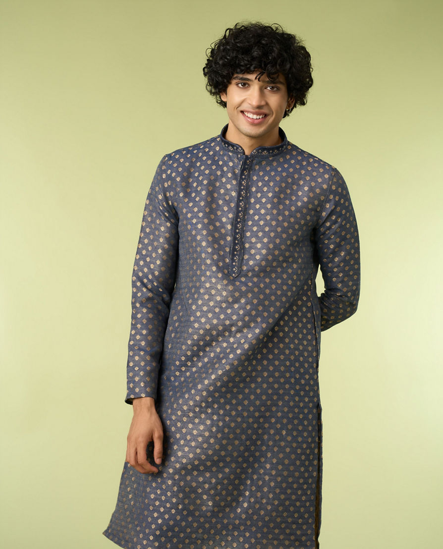 Diwas Men Dark Blue Celebration Kurta Pajama Set