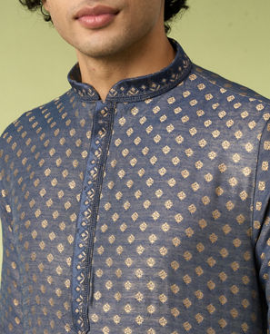 Diwas Men Dark Blue Celebration Kurta Pajama Set