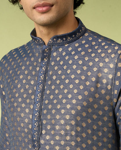 Diwas Men Dark Blue Celebration Kurta Pajama Set