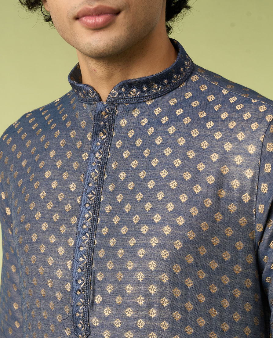 Diwas Men Dark Blue Celebration Kurta Pajama Set