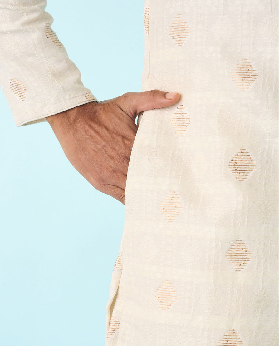 Diwas Men Cream Radiance Brocade Kurta Pajama