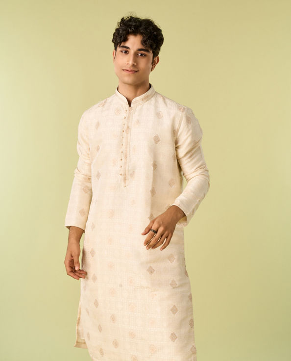 Diwas Men Cream Radiance Brocade Kurta Pajama