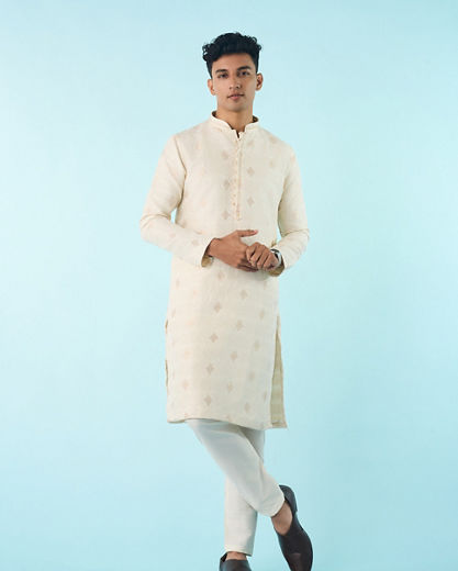 Diwas Men Cream Radiance Brocade Kurta Pajama