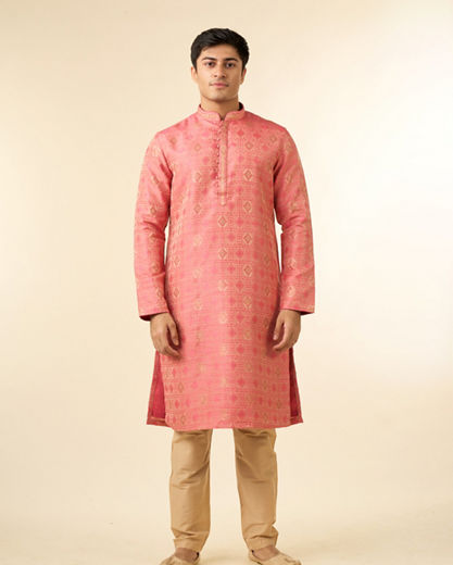 Diwas Men Pink Brocade Elegance Kurta Pajama