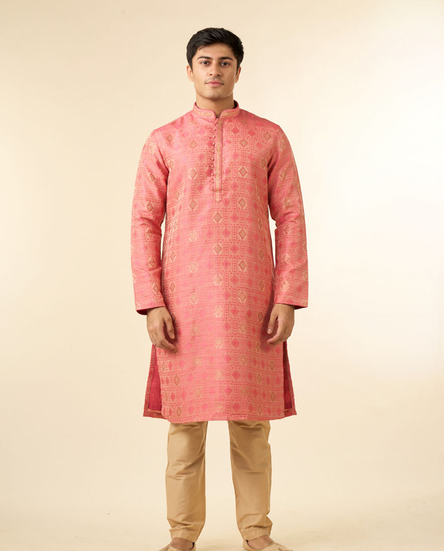 Diwas Men Pink Brocade Elegance Kurta Pajama