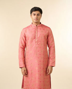 Diwas Men Pink Brocade Elegance Kurta Pajama