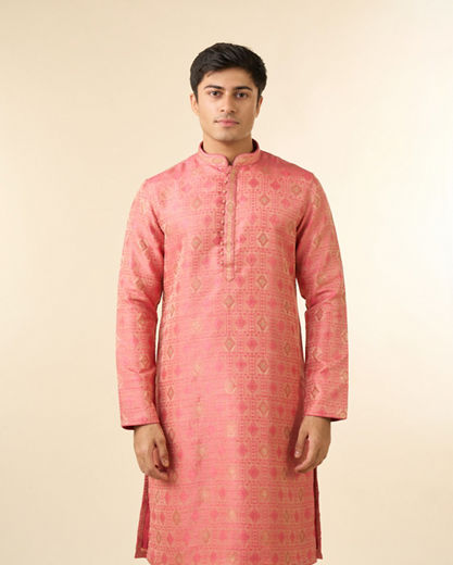 Diwas Men Pink Brocade Elegance Kurta Pajama